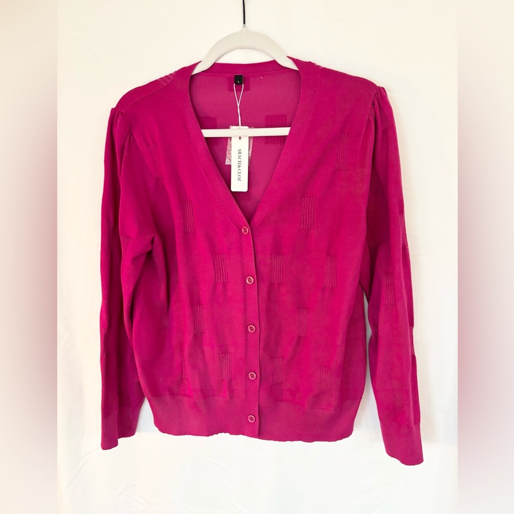 Elegant Fuchsia Cardigan Sweater NWT LARGE